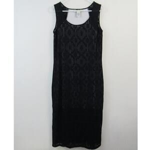Doncaster 12P Black Laser Cut Sleeveless Tank Dress Midi Knee Length Classy